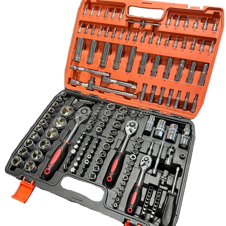 172pcs Chrome Vanadium Steel Manual Tool Kit Durable Uncharged Non-Battery Including Metric Ratchet Socket Wrench Hard Case Box