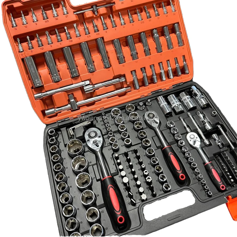 172pcs Chrome Vanadium Steel Manual Tool Kit Durable Uncharged Non-Battery Including Metric Ratchet Socket Wrench Hard Case Box