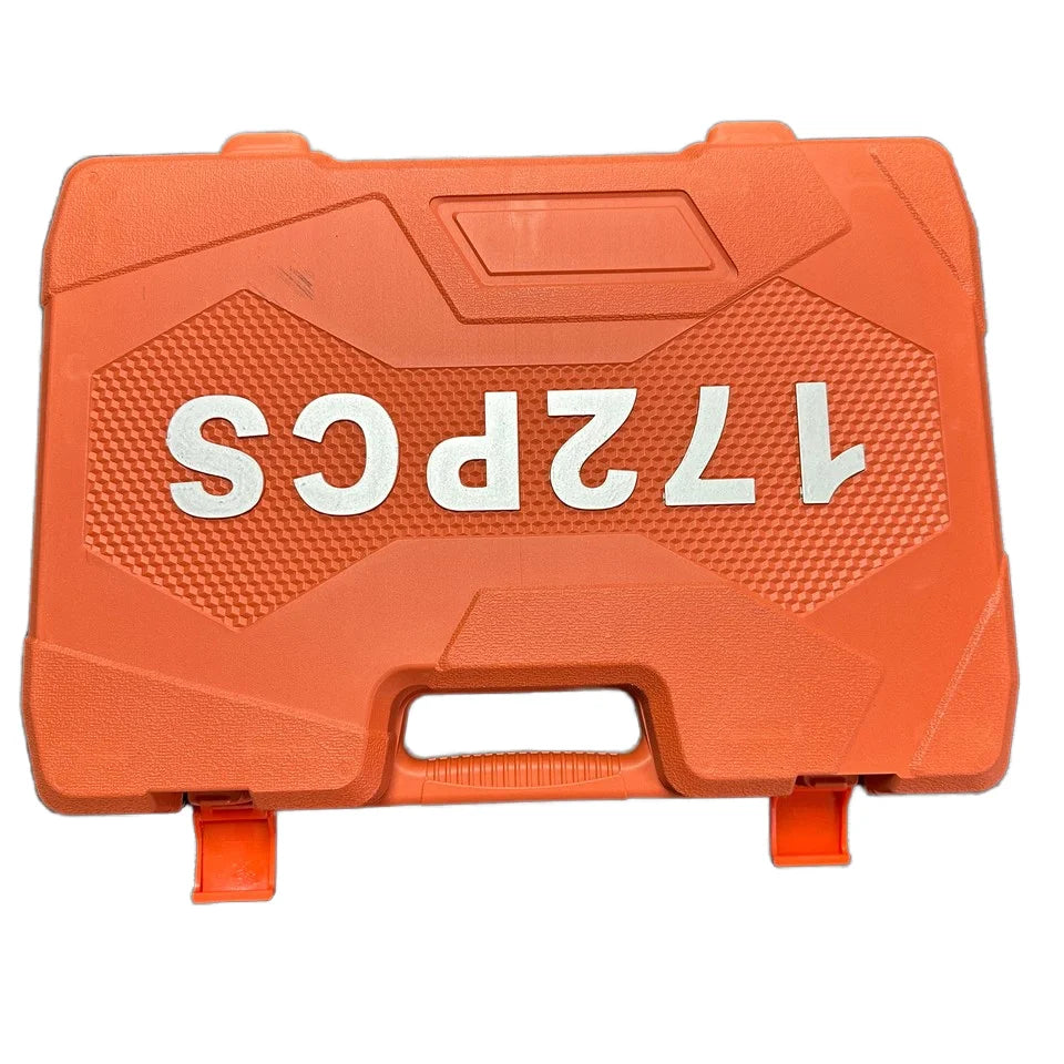 172pcs Chrome Vanadium Steel Manual Tool Kit Durable Uncharged Non-Battery Including Metric Ratchet Socket Wrench Hard Case Box