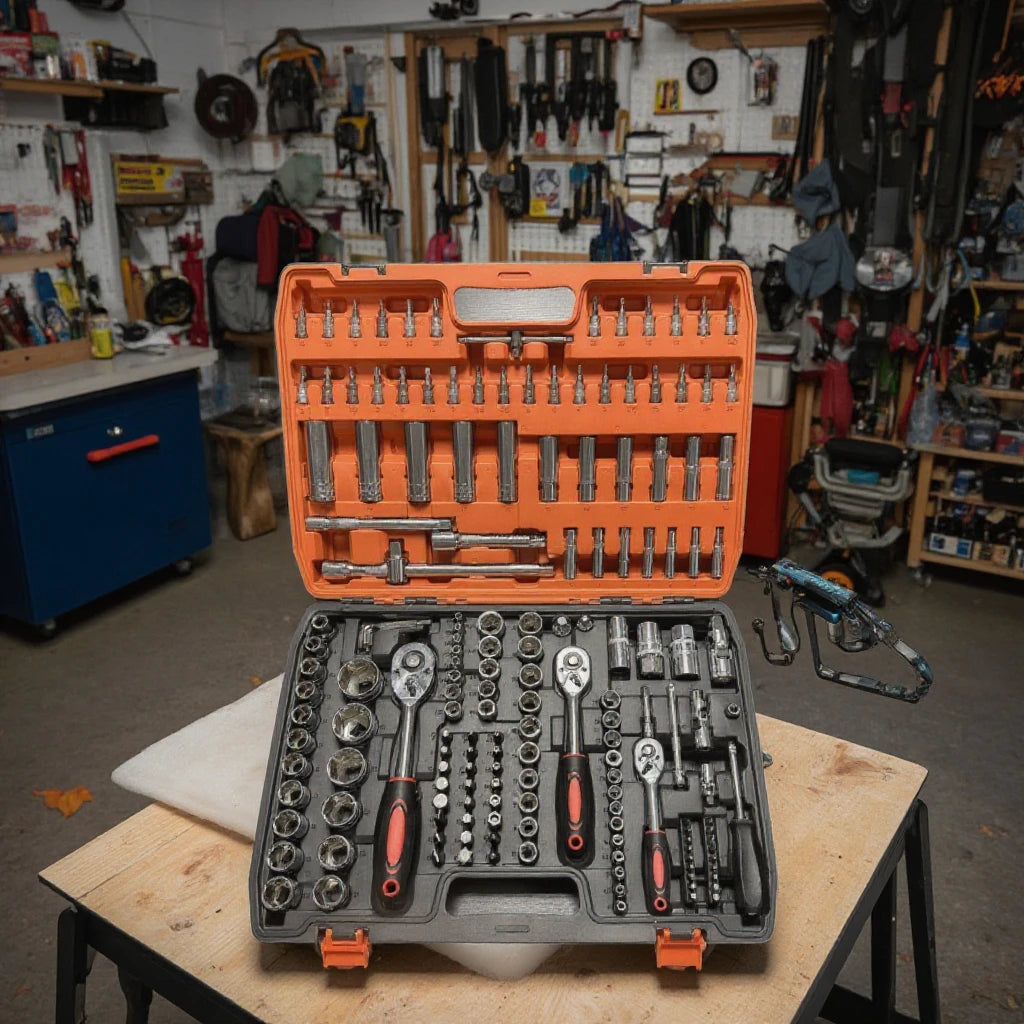 172pcs Chrome Vanadium Steel Manual Tool Kit Durable Uncharged Non-Battery Including Metric Ratchet Socket Wrench Hard Case Box