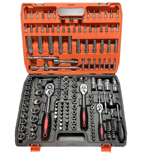 172pcs Chrome Vanadium Steel Manual Tool Kit Durable Uncharged Non-Battery Including Metric Ratchet Socket Wrench Hard Case Box