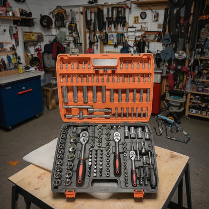 172pcs Chrome Vanadium Steel Manual Tool Kit Durable Uncharged Non-Battery Including Metric Ratchet Socket Wrench Hard Case Box