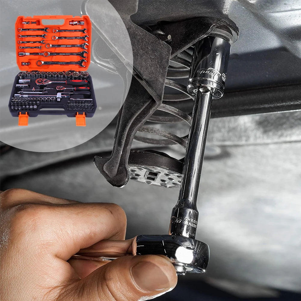 82PCS Socket Wrench Set Ratchet Wrench Set with Bit & Connector & Extension Bar Car Tools Set Tool Box Kit Auto Repair Tool Set