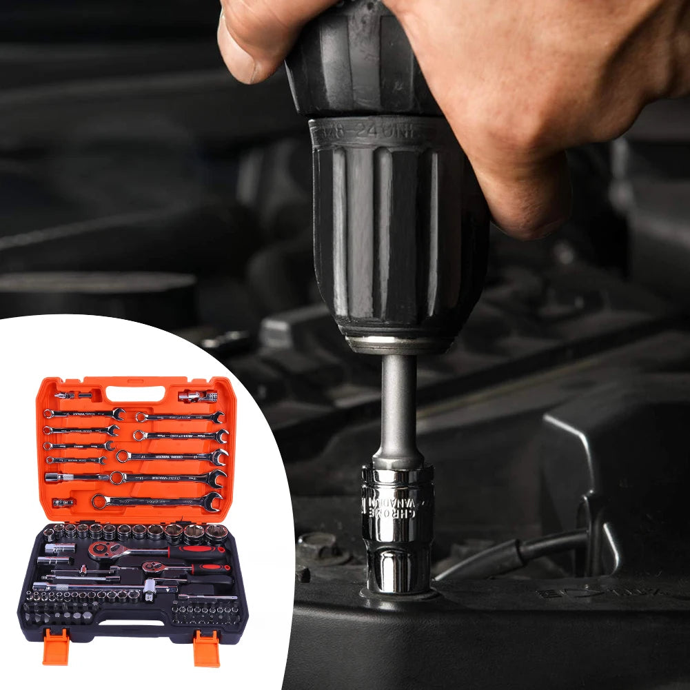 82PCS Socket Wrench Set Ratchet Wrench Set with Bit & Connector & Extension Bar Car Tools Set Tool Box Kit Auto Repair Tool Set