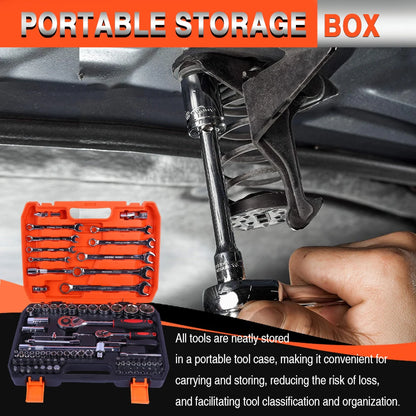82PCS Socket Wrench Set Ratchet Wrench Set with Bit & Connector & Extension Bar Car Tools Set Tool Box Kit Auto Repair Tool Set