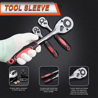 82PCS Socket Wrench Set Ratchet Wrench Set with Bit & Connector & Extension Bar Car Tools Set Tool Box Kit Auto Repair Tool Set