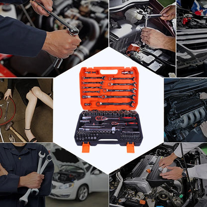 82PCS Socket Wrench Set Ratchet Wrench Set with Bit & Connector & Extension Bar Car Tools Set Tool Box Kit Auto Repair Tool Set