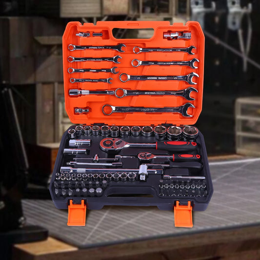 82 PCS Socket Wrench Set Ratchet Wrench Set with Bit & Connector & Extension Bar Car Tools Set for Auto Repairing and Household